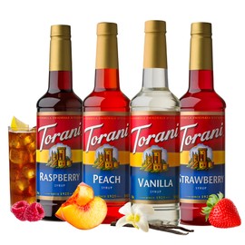 Torani Flavored Drink Syrup Soda Shop Variety Pack, Raspberry, Peach, Vanilla & Strawberry, 25.4 fl oz (Set of 4)