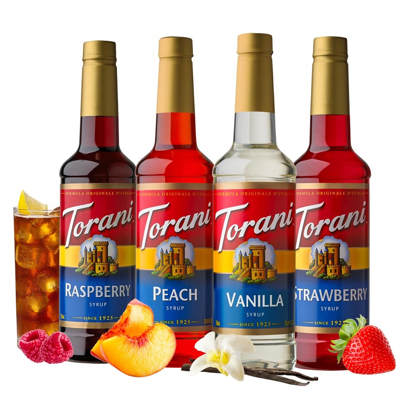 Torani Flavored Drink Syrup Soda Shop Variety Pack, Raspberry, Peach,