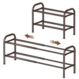 Gonfoam 2-Tier Expandable Shoe Rack,Adjustable Shoe Shelf Storage Organizer Heavy Duty Metal Free Standing Shoe Rack for Entryway Closet Doorway (Bronze)