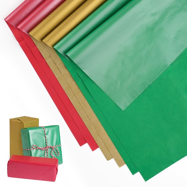 Christmas Tissue Paper 35 x 50 cm 60 Sheets Christmas Paper Coloured Packaging (Red, Gold and Green)