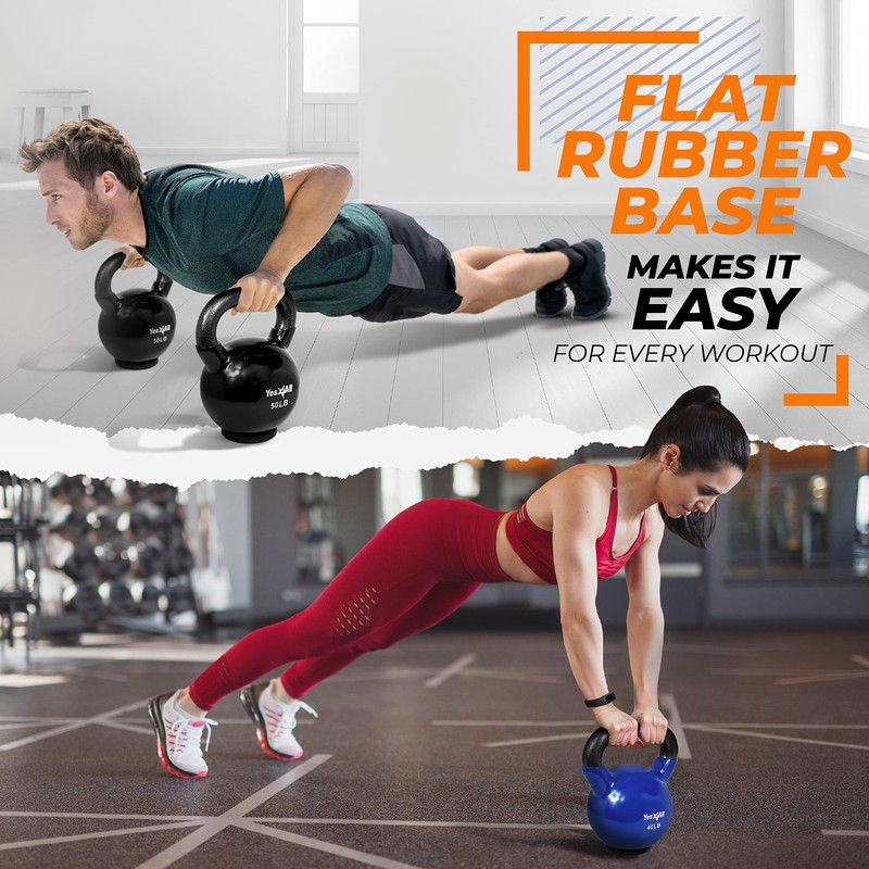 Yes4All Kettlebells Weights Cast Iron Rubber Base For Home Gym