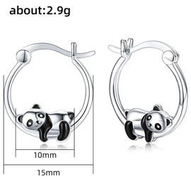 Cute Panda Small Hoop Earrings for Women Teen Girls Slivery Black Enamel Animal Huggie Hoops for Sensitive Ear Fashion Jewelry Daughter Gifts
