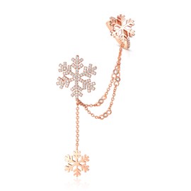 EVER FAITH Snowflake Earrings for Women, Sparkly CZ Snowflake Cuff Chain Earrings, Piercing Clip-on Cartilage Wrap Earring Christmas Jewelry Gifts Rose Gold-Tone]