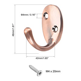 uxcell 4 Pcs Wall Mounted Hook Robe Hooks Single Coat Hanger, Zinc Alloy, Copper Tone