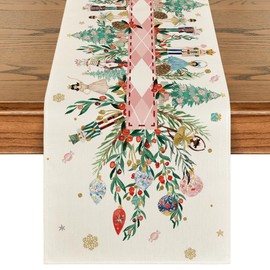 Artoid Mode Nutcracker Floral Holly Christmas Table Runner, Seasonal Winter Kitchen Dining Table Decoration for Home Party Decor 13x108 Inch