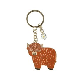 Sass & Belle Enamel Keyring with Highland Cow, Brown, One Size, brown, Unit size