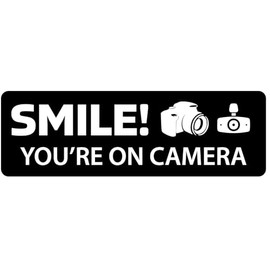 Smile! You're on Camera Vinyl Sticker | Car Bumper Sticker | Campervan sticker | House Sticker | CCTV, Dash Cam, Security Camera | Funny Gift | Car, Window, Door, Letterbox, Outbuilding | 190mm x 60mm