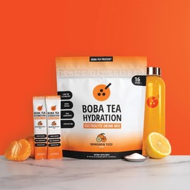 Boba Tea Hydration | Electrolyte Powder Drink Mix | Mandarin Yuzu | 1000mg Electrolytes, Vitamin C | 16 Stick Packets