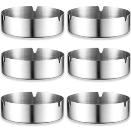 Stainless Steel Ashtray, Pack of 6 Tabletop Ashtray, 8 cm Portable Ashtray, Wind Ashtray for Indoor and Outdoor Use, Silver