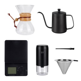 Pour Over Coffee Dripper Set, Hand Drip Coffee Maker Set, All in One Pour Over Kit with Electric Grinder, Coffee Dripper Set, Ideal for Anniversary Birthday Gift