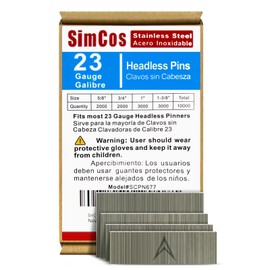 SimCos 23 Gauge Stainless Steel Pinner Nails (5/8",3/4",1",1-3/8") assorted 4 sizes' Headless Pin Nails for Molding Cabinetry Building Assembly (10000)