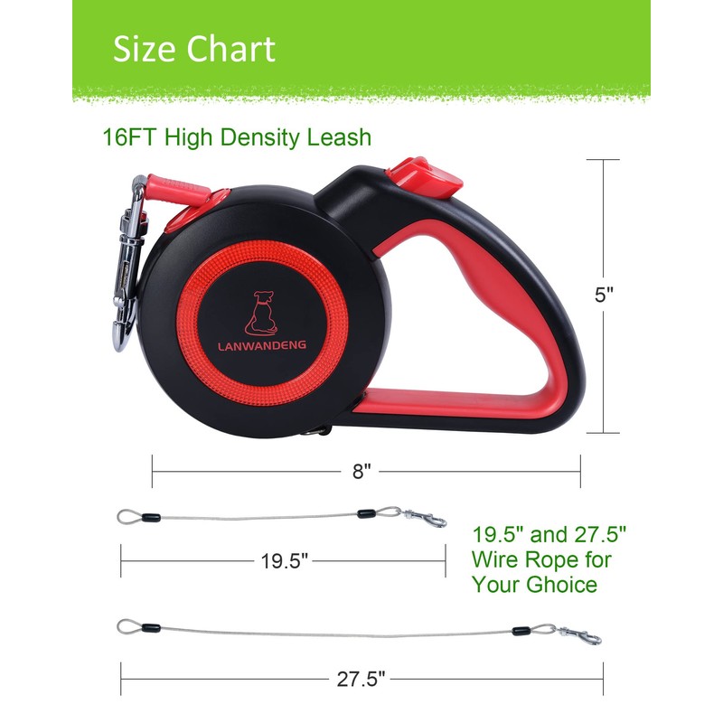 Chew Proof Retractable Dog Leash with 2 Heavy Duty Anti-Chewing