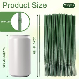 200 PCS Green Floral Wire Stems for Crafts and Florists, Plastic Artificial Flower Stems for Bouquets and Arrangements (20cm/8in)