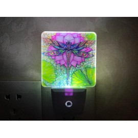 Dragonfly Night Light Plug in LED Lamp Night Lights for Bedroom Lotus NightLight Decor for Kids Room Hallway Stairs Dimmable with Auto Sensor Adjustable Brightness Auto On/Off Dragonfly Gift for Women