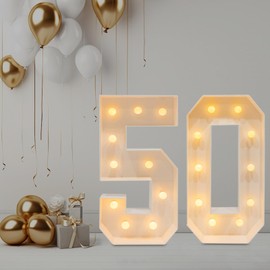Birthday Light Up Numbers - Marquee Decorations for 30th/40th/50th/60th Birthday Party - LED Illuminated Giant Sign for Anniversary Celebrations (50)