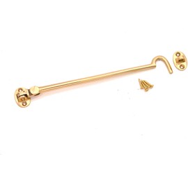 10" (250mm) Polished Brass Heavy Duty Brass Cabin Hook & Eye Silent Catch/Latch/Holder/Back Gate/Shed/Patio Door
