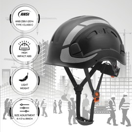 LOHASWORK Hard Hat, Construction Safety Helmet, Hard Hat with Chin Strap, Cascos De Construccion, Hard Hats Construction OSHA Approved, Forestry Aborist Work Helmets for Men Women (06 Black)