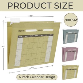 Beramon 6 Pack Hanging File Folder Letter Size Reinforced Hanging Folders with 1/5-Cut Adjustable Tabs File Folders for Filing Cabinet Organizer for Office Home, Calendar Design, Morandi