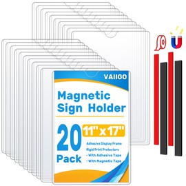VAIIGO Magnetic Sign Holder 11 x 17, 20 Pack Rigid Magnetic Paper Holder Poster Display Frame, Clear Plastic Document Protectors with Magnet & Adhesive, Adhesive Frame for Wall Door Fridge Window