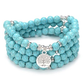 Tree of Life Charm 108 Mala Prayer Beads Bracelet Healing Calming Mala Necklace for Yoga Meditation Practice, Stone