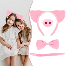 CUBACO Pig Costume Set Costume Accessories, Pig Ears Headband,Tail,Nose,Bow Tie Dress up for Cosplay, Party, School Plays, and Even Furry Costumes.