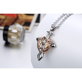 JewelryWe Men's Women's Necklace Cross Choker, Pendant Top Head Combination Set, Angel Wing Wing, Zirconia Diamond, Stainless Steel, Color: Gold (Gold); Silver (Silver), Stainless Steel