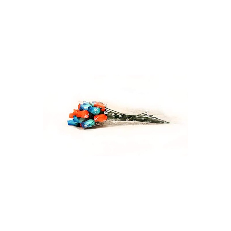 The Original 24 Realistic Wooden Roses - Blue and Orange