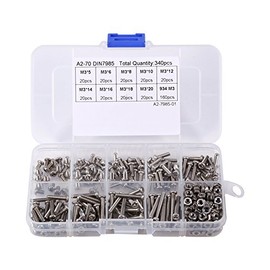 340 piezas Juego de tornillos con tuercas surtidos Tornillos de cabeza de cruz con pernos Acero inoxidable hilo completo acabado liso