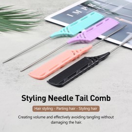 4 Pcs Rat Tail Comb Set: Metal Needle Stem for Haircuts and Extensions, Durable, Anti-Static, Heat-Resistant