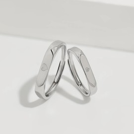 Meissa 925 Sterling Silber Hochzeits- und Verlobungsringe für Paare Verstellbare Ringe mit zwei Herzen Geschenk für Jubiläum und Valentinstag, Damenring 2.7mm