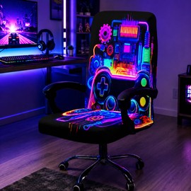 Blacklight Gaming Office Chair Cover, Neon Stretch Desk Chair Slipcover