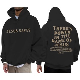 Lubpow Christian Jesus Saves Hoodies for Men Inspirational Religious Faith Sweatshirts Vintage Bible Verse Graphic Pullovers(Black,L)