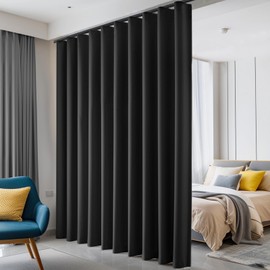 hoeflife Room Divider Curtains Blackout Ceiling Track Curtain with Hook Wall Mount Sliding Door Curtains Ceiling Mount Extra Wide Curtain Wall Divider for Room Separation (Black, W120 x H96 Inch)