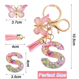 mohito Keyring Letter Keyring with Initial Letters Pink Butterfly Key Ring for Girls, Pink+S