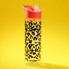 Smash Sipper Water Bottle with Straw 700m Black/Coral Leapard Print
