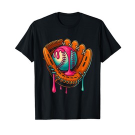 Baseball Ice Cream Dripping Glove Drip Baseball Catcher Kids T-Shirt
