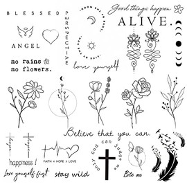 Dopetattoo Realistic Temporary Tattoos: Quote, Word, Inspirational, Floral Bouquet, Wild Flower for Women