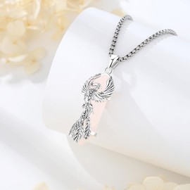 CELESTIA Silver Phoenix Pendant Chain Women's Phoenix Necklace with Created Rose Quartz Obsidian Turquoise Jewellery Gifts Women Birthday Gift Idea for Her, Silver, Quartz