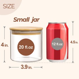 ComSaf Airtight Glass Food Storage Jars Set of 6, 20oz Clear Glass Food Storage Container with Sealing Wooden Lid, Stackable Spice Jar, Round Kitchen Canister for Sugar, Tea, Coffee bean, Pasta, Oat