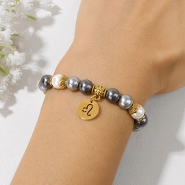 Zodiac Signs Spirit Bracelet Zodiac Bracelet for Women Men Adjustable 12 Constellation Bracelet White and Grey Pearl Beaded Stretch Bracelet Constellation Charm Bracelet Birthday Jewelry Gifts (Aries)