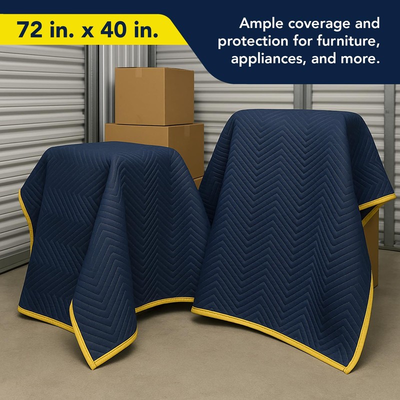 PackRite Moving Blankets 72" x 40" Quilted Heavy Duty Furniture