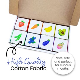 Quiggly Rainbow Soft Baby Blocks - 8 Colorful, Montessori Sensory Blocks for Babies & Toddlers- 100% Cotton, Non-Toxic Play Set with Rattle, Crinkle, Textures- Stacking Building Blocks for 3-12 Months