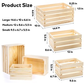 Youeon Set of 3 Rustic Wooden Nesting Crates with Handles, Decorative Wooden Crates, Crate Box Wooden Storage Box for Kitchen, Office, Bedroom, Closet, Rustic Country Decor