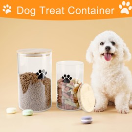 Geyecete Set of 2 Glass Dog Treat Box,4L+2L Dog Cats Food Container with Bamboo Lid,Sealed Food Storage for Dogs and Cats,Dog Cookie Container