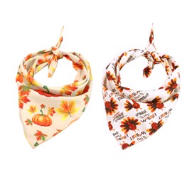 Pohshido Dog Thanksgiving Bandana Fall Pumpkin Constume Triangle Bibs for Pets, 2 Pack Reversible Puppy Holiday Bandana Small Medium Large Dog Turkey Scarf for Dogs Cats Pets Animal