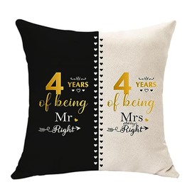 4 Year of Marriage Gifts for Couples, 4th Anniversary Cushion Cover Gifts,4th Anniversary Wedding Gift for Wife Husband,4 Year Anniversary for Him Her, 4th Anniversary Decoration (4th)