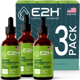 E2H Chlorophyll Liquid Drops - Natural Energy Booster, Immune System Support and Internal Deodorant - Peppermint Flavor - (3 Bottles)