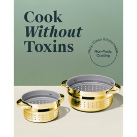 Caraway Steamer - Stainless Steel Steamer with Handles - Non Stick, Non Toxic Coating - Steam Veggies, Seafood, and More - Compatible With Our Dutch Oven or Sauce Pan - Large, 6.5qt - Gold