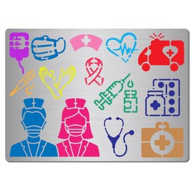 GORGECRAFT 14 x 19 cm Nurse Metal Stencils Medical Theme Nurses Day Syringe Thermometer Mask Umbrella Stainless Steel Decoration Tool Template for Wood Burning Crafts