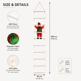 3M Climbing Santa Claus Christmas Decoration with Warm LED Lights & USB Power – Animated Holiday Hanging Ornament for Tree, Wall & Garden